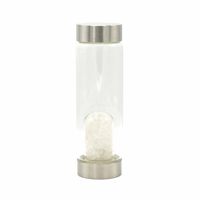 Gemstone Water Bottle Glass - Clear Quartz Gem Chips