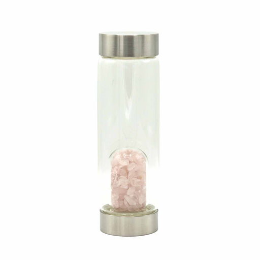 Gemstone Water Bottle Glass - Rose Quartz Gem Chips
