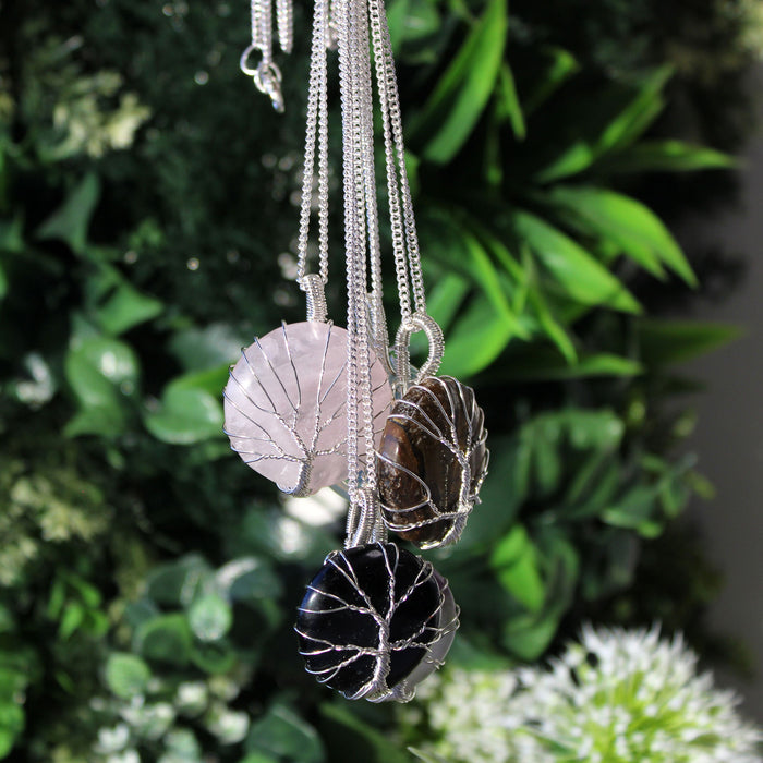 Black Onyx Tree of Life Crystal  Necklace