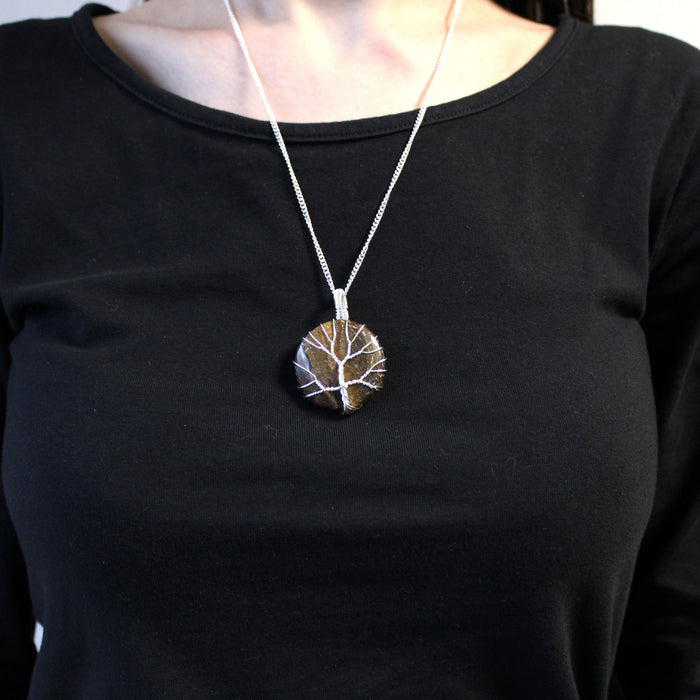 Tiger Eye Tree of Life Crystal Necklace
