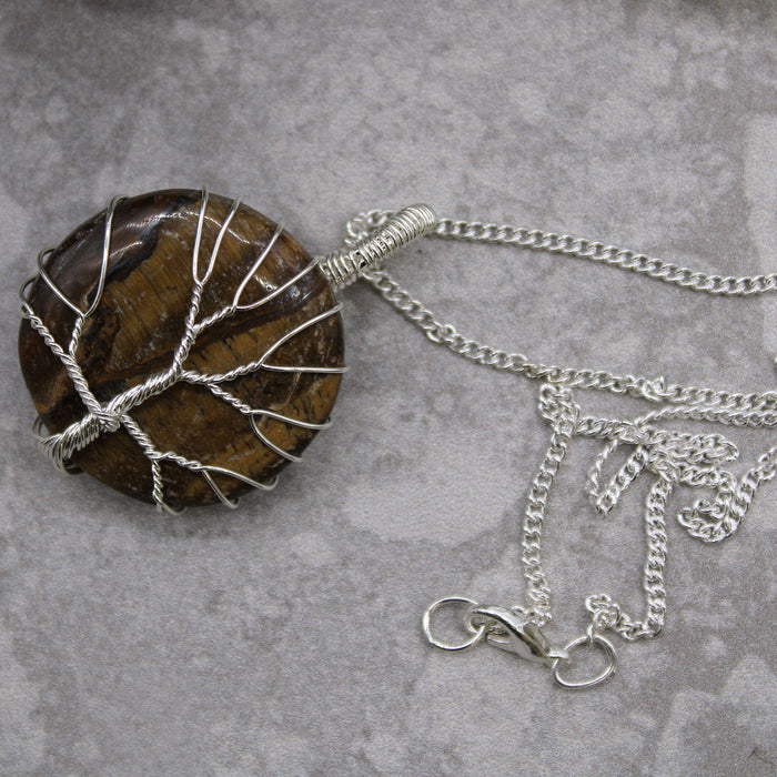 Tiger Eye Tree of Life Crystal Necklace