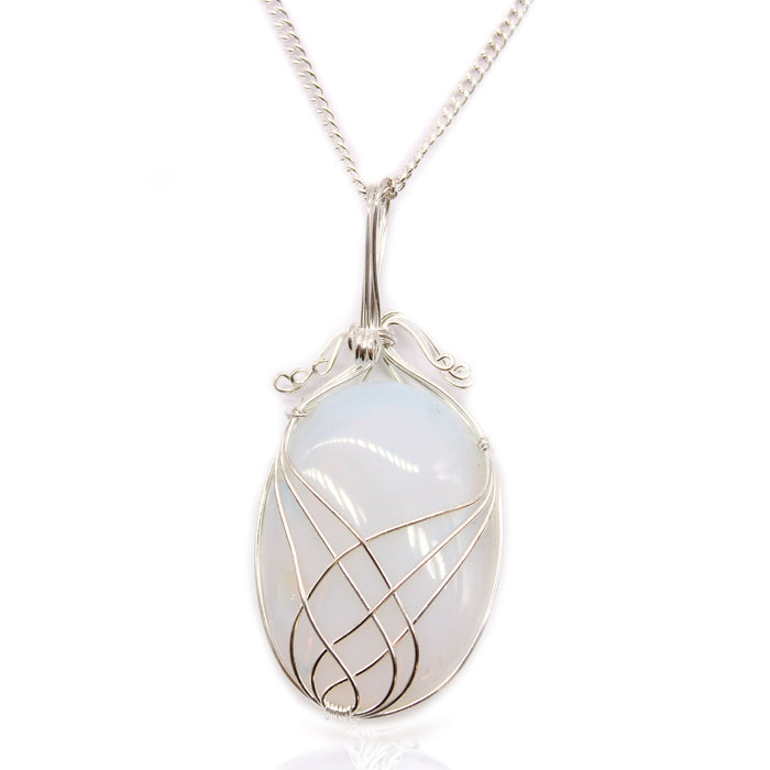 Swirl Wrapped Gemstone Necklace - Opalite