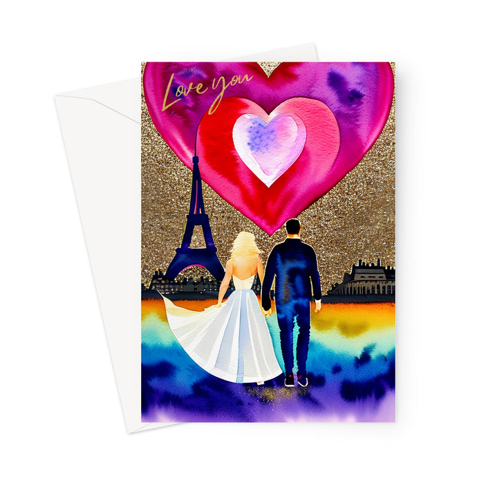 Paris Eiffel Tower Glitter Love Heart "Love You" - Blank Card Greeting Card