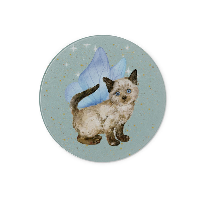 Totes cute cat blue Glass Chopping Board