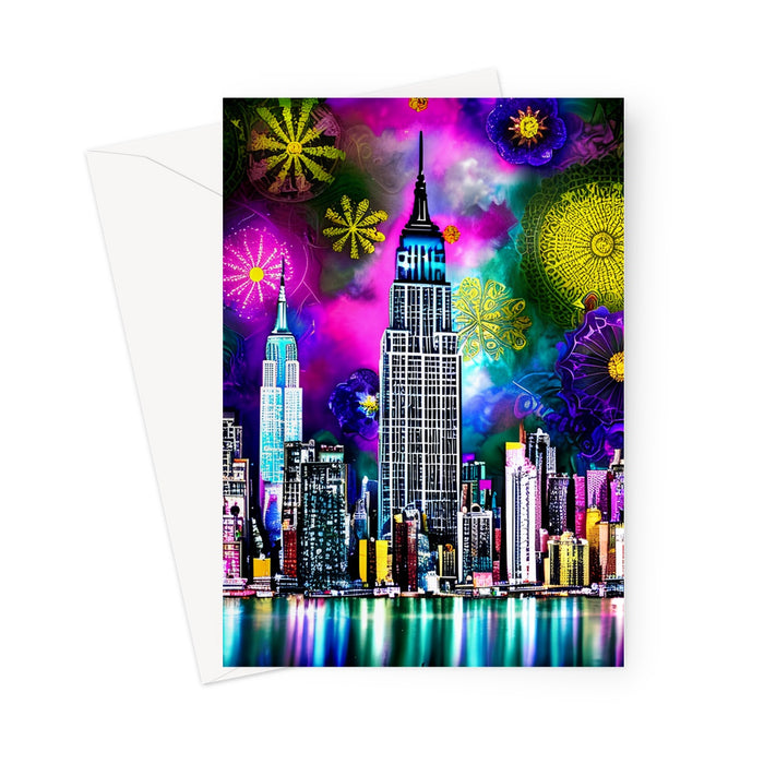 New York City Gothic Fireworks -  Blank Greeting Card