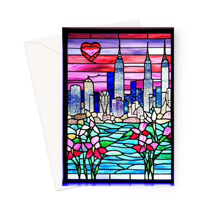 New York City Stained Glass Flowers -  Blank Greeting Card