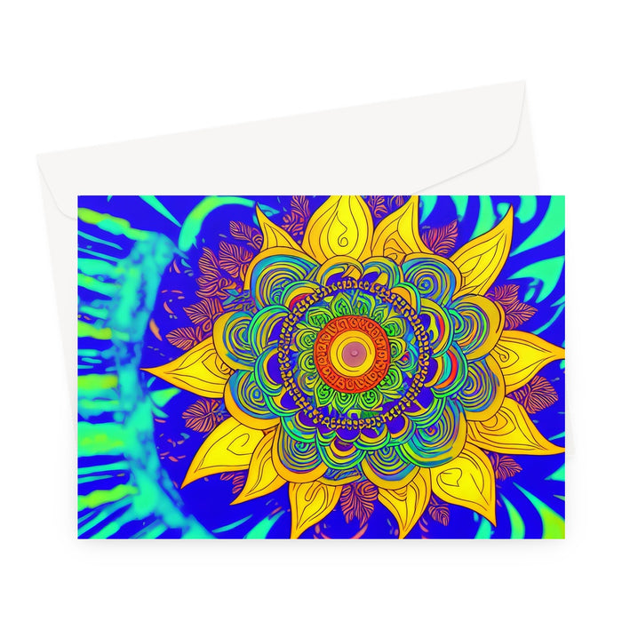 Mandala Psychedelic Sunflower Greeting Card