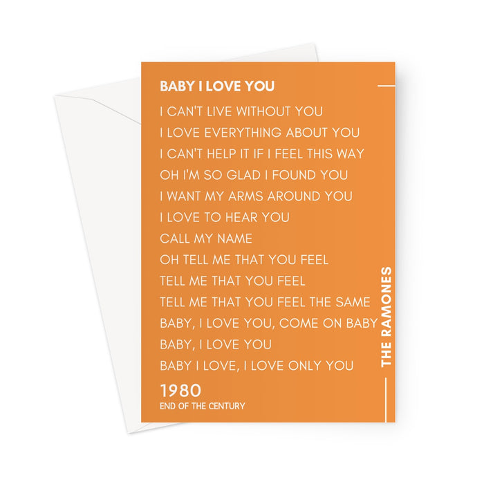 Baby I Love You, Ramones Lyric Card, Live Card, blank Greeting Card