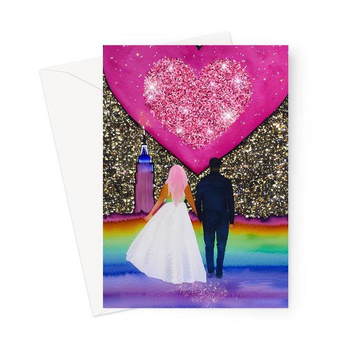 Pink Hair Glitter New York Love Couple Greeting Card