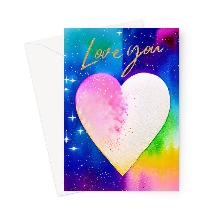 Love You Watercolour Bright - Blank Greeting Card