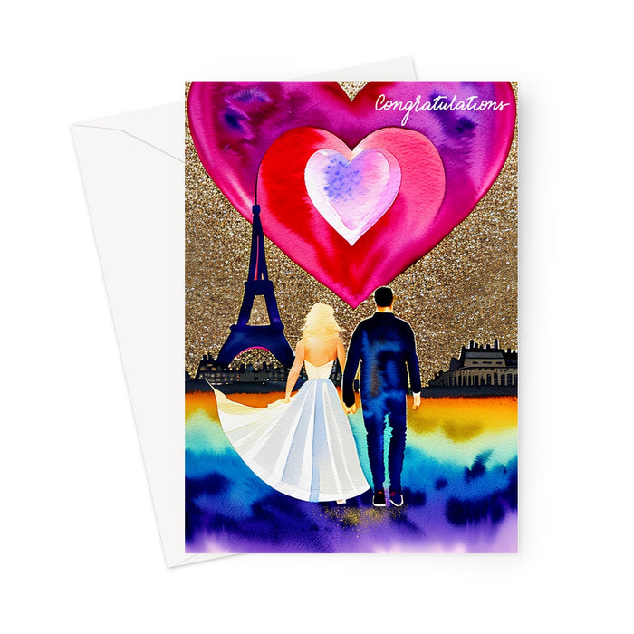 Paris Eiffel Tower Glitter Love Heart Congratulations Greeting Card
