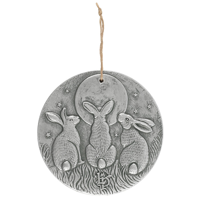 Moon Gazing Hares Silver Effect Plaque