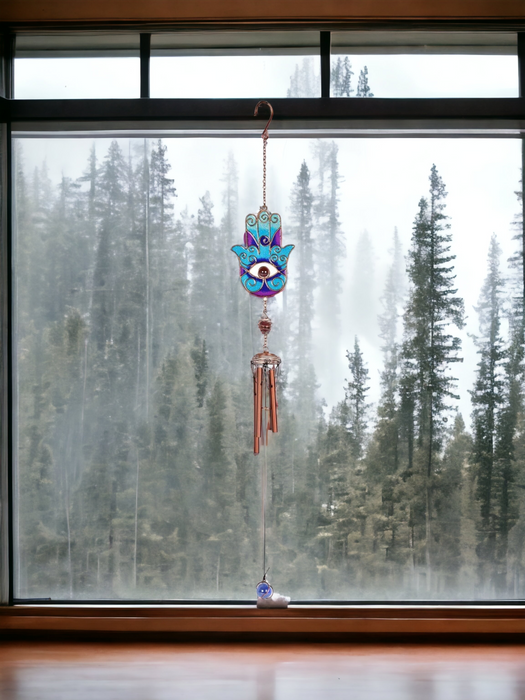 Hand of Hamsa Wind Chime - Blue