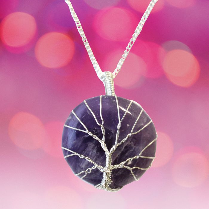 Amethyst Tree of Life Crystal Necklace