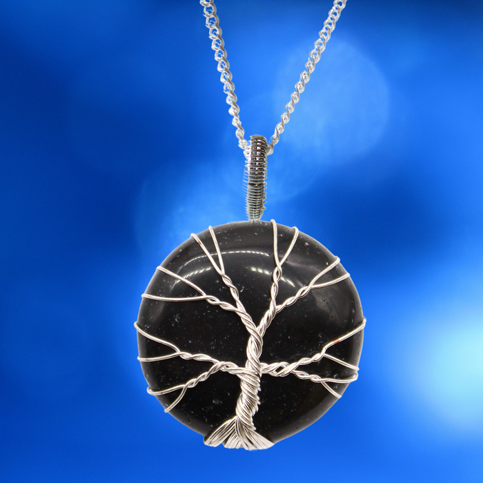 Black Onyx Tree of Life Crystal  Necklace