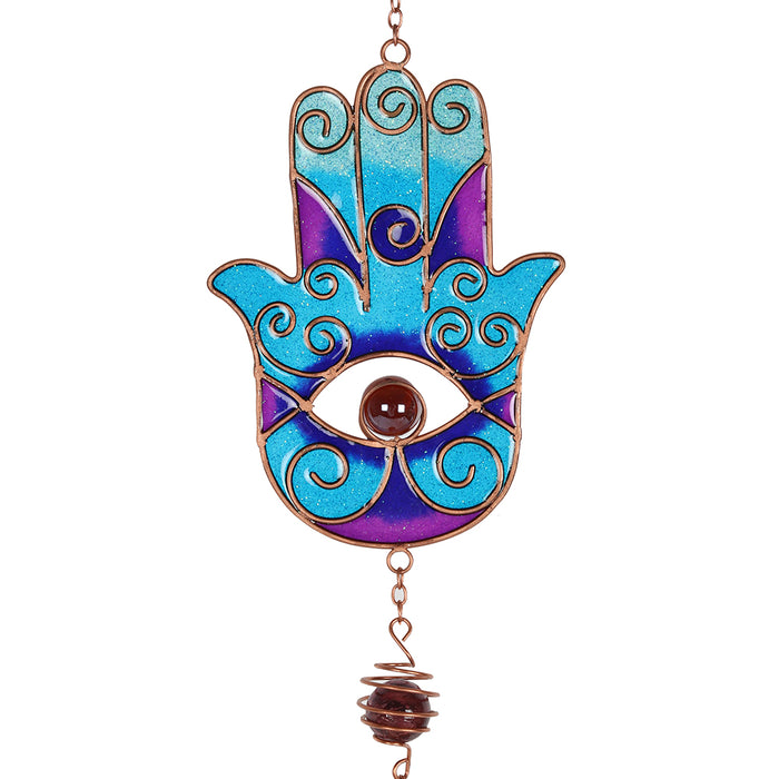 Hand of Hamsa Wind Chime - Blue