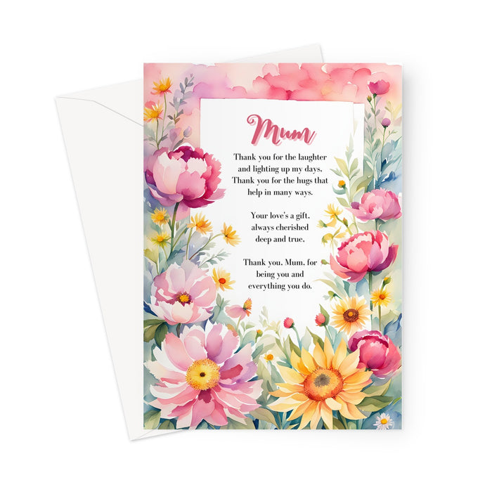 Mum Thank You Sentimental Greeting Card, Thank You,  Birthday, Mother's Day Greeting Card