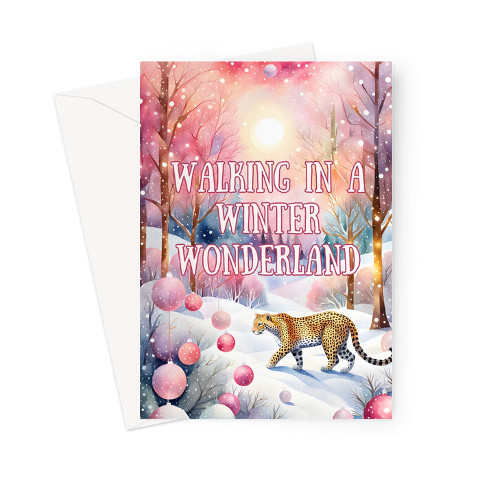 Walking in a Winter Wonderland - Leopard Art Christmas Card Greeting Card