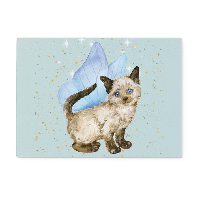 Totes cute cat blue Glass Chopping Board