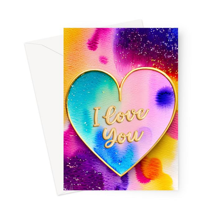 I Love You Gold Rim Heart - Blank Greeting Card