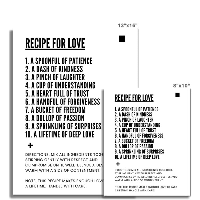 Recipe For Love Blank White Wall Art Poster